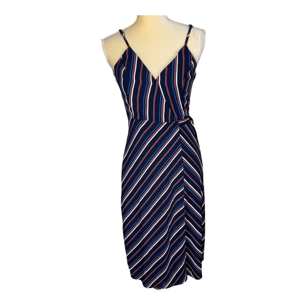 LUNIK Navy Stripe Wrap Dress Size Small‎